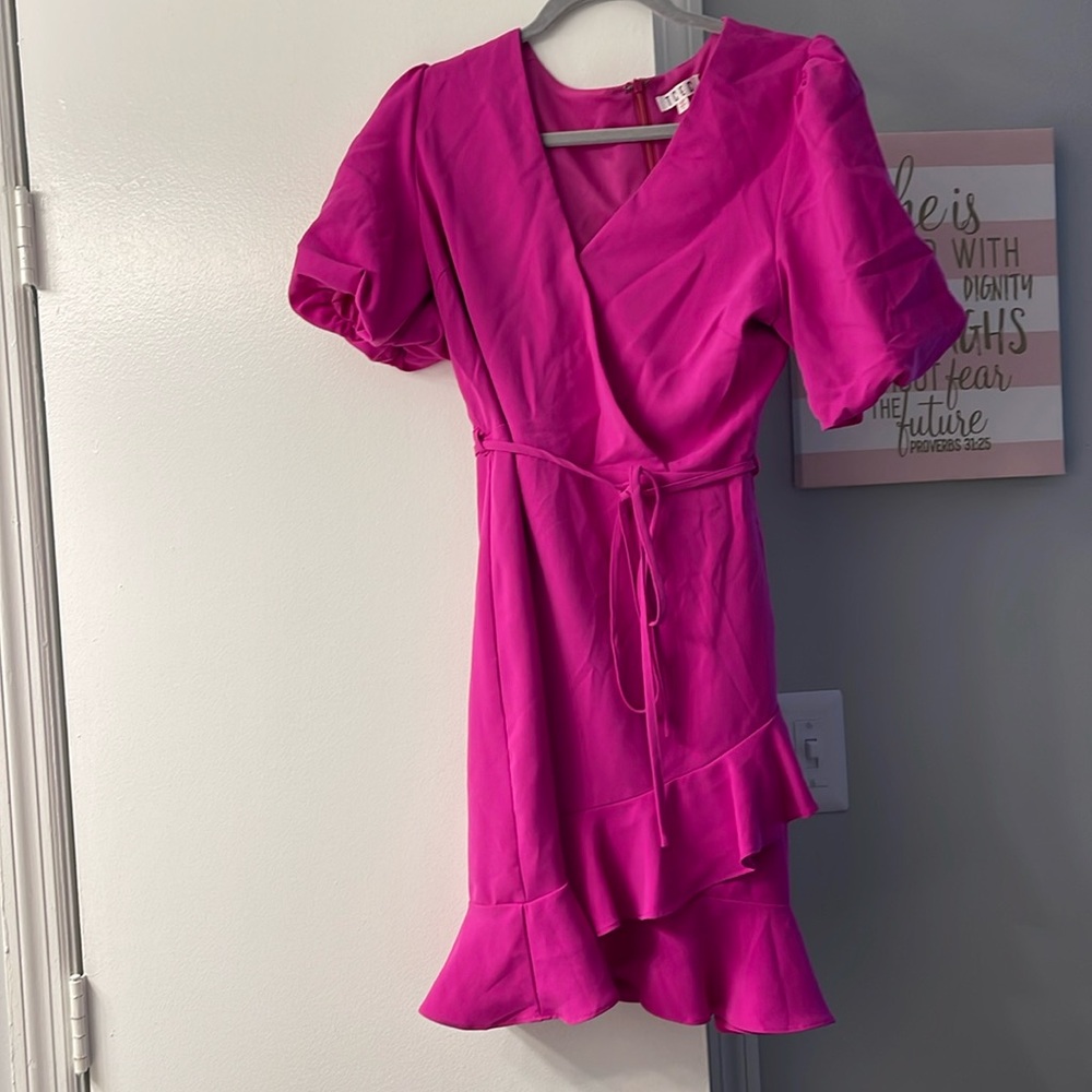 Hot pink ruffle detail dress